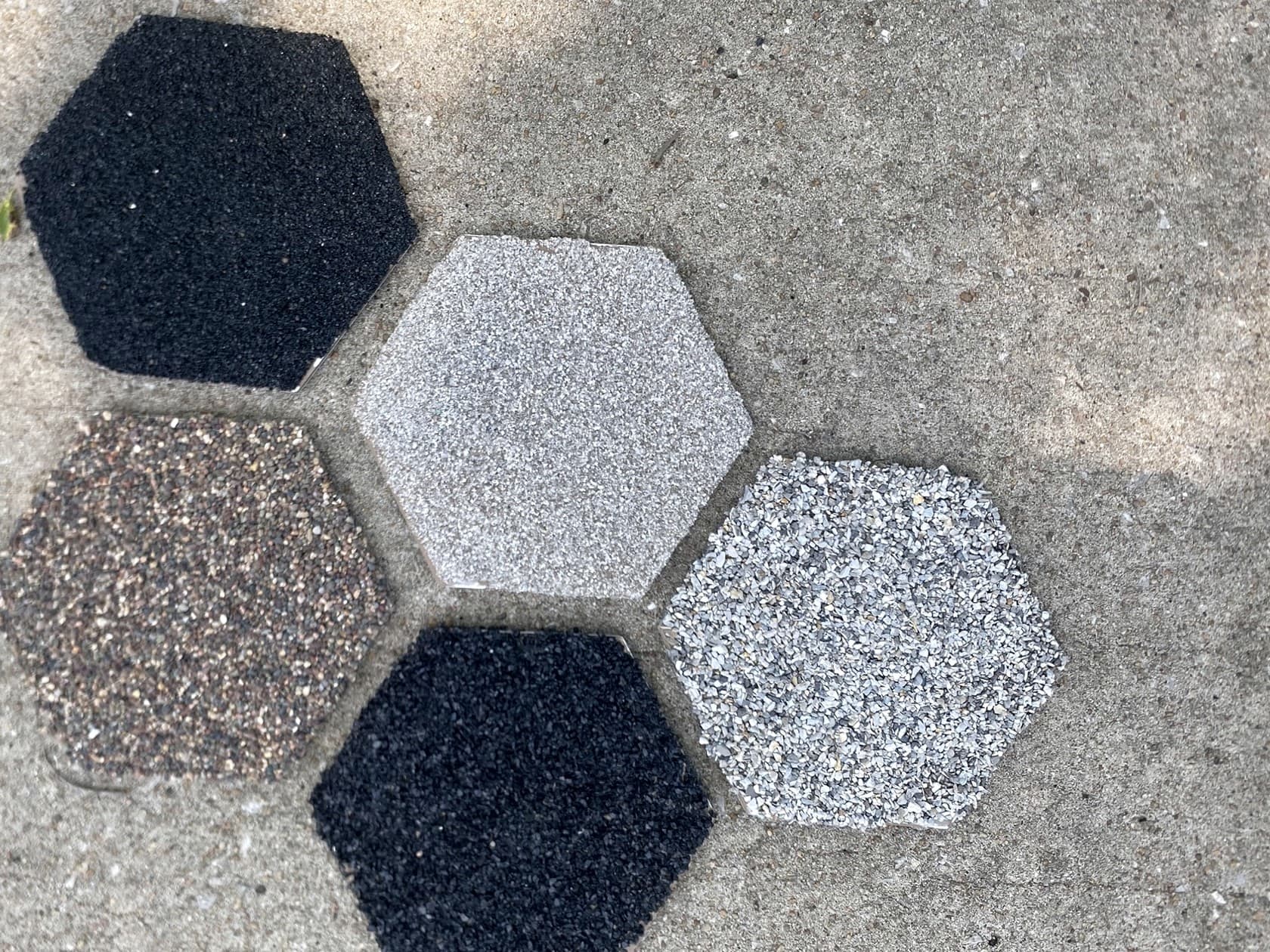 Sample aggregate color and finish options for Atlas Epoxy overlays